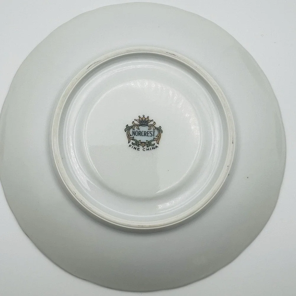 Norcrest Teacup Saucer Gold Encrusted Pansy Floral Footed China Japan Vintage